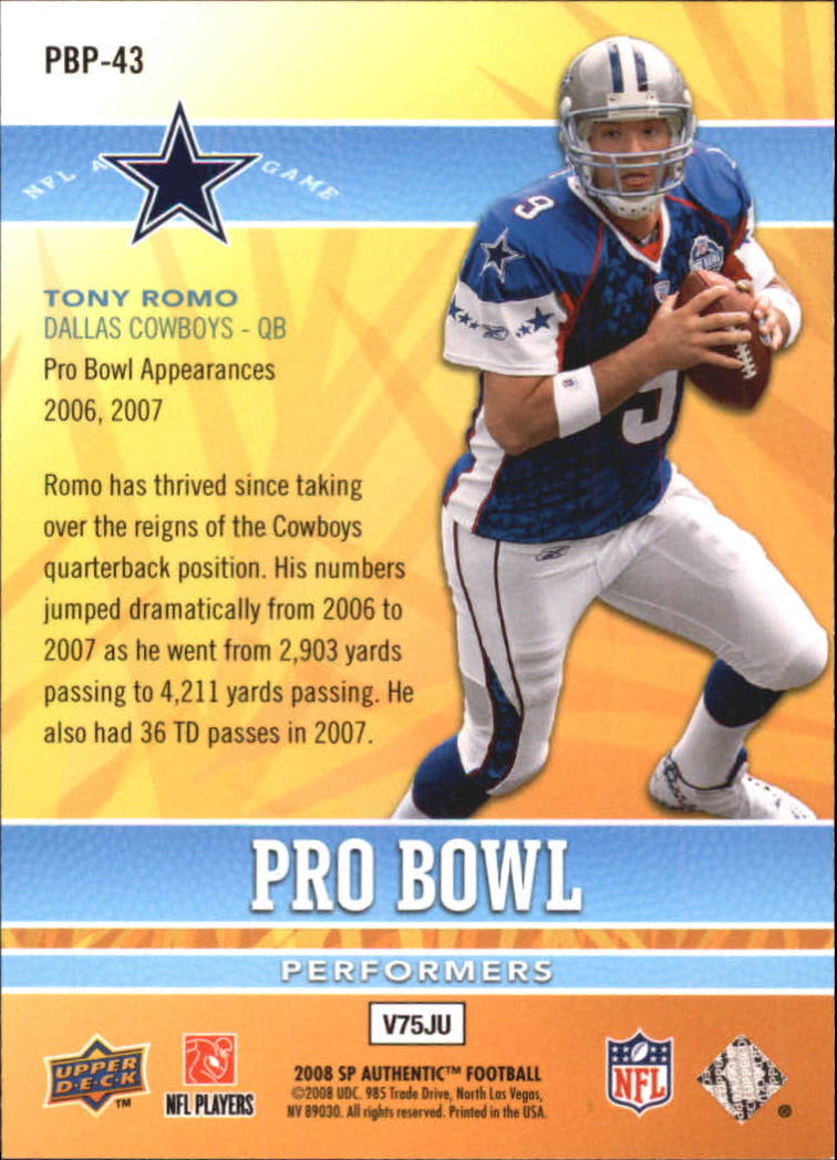 2008 SP Authentic Retail Pro Bowl Performers #PBP43 Tony Romo back image