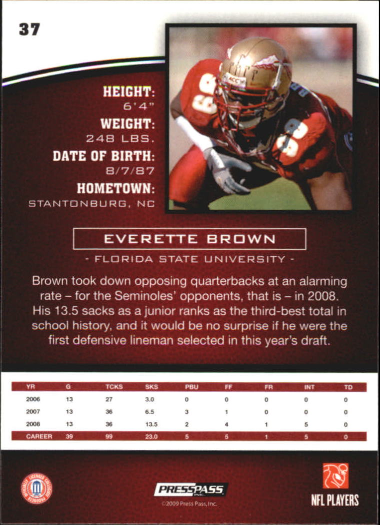 2009 Press Pass #37 Everette Brown back image
