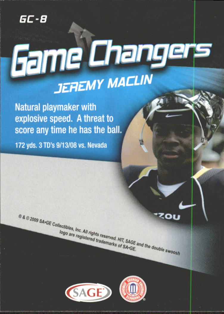 2009 SAGE HIT Game Changers #G8 Jeremy Maclin back image