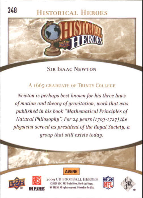 2009 Upper Deck Heroes #348 Sir Isaac Newton back image