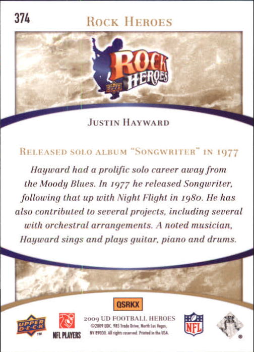 2009 Upper Deck Heroes #374 Justin Hayward back image