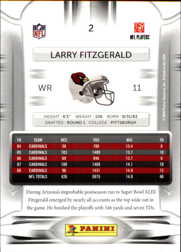 2009 Playoff Prestige #2 Larry Fitzgerald back image