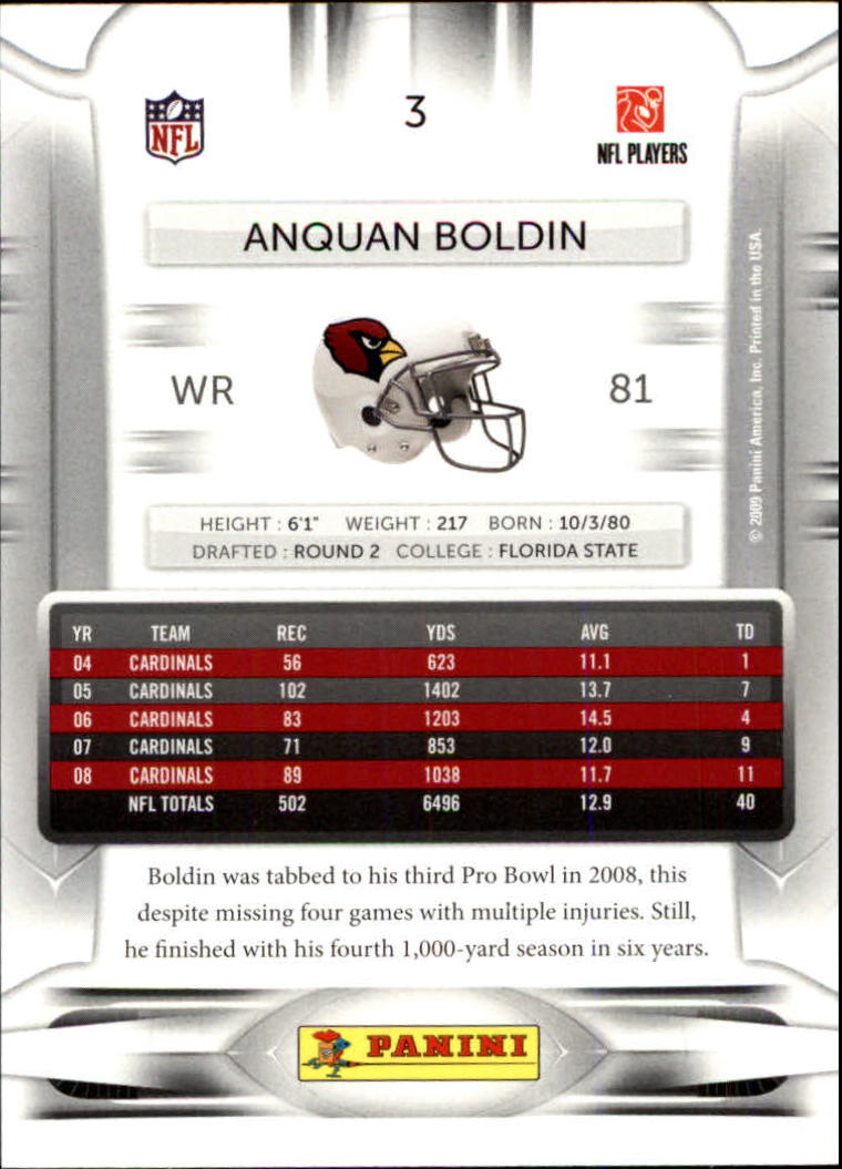2009 Playoff Prestige #3 Anquan Boldin back image