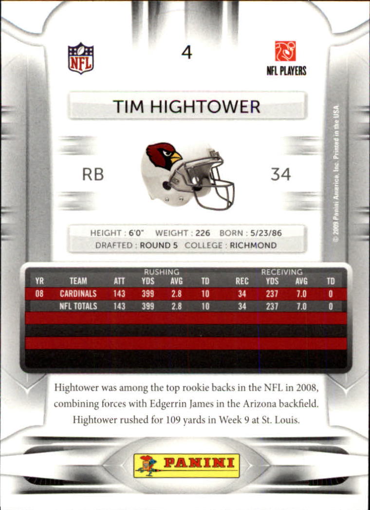2009 Playoff Prestige #4 Tim Hightower back image