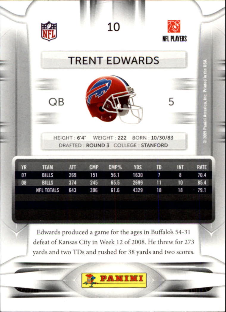 2009 Playoff Prestige #10 Trent Edwards back image