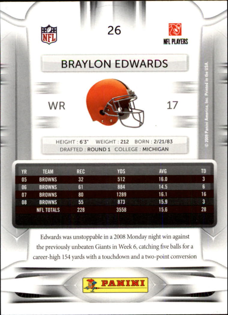 2009 Playoff Prestige #26 Braylon Edwards back image