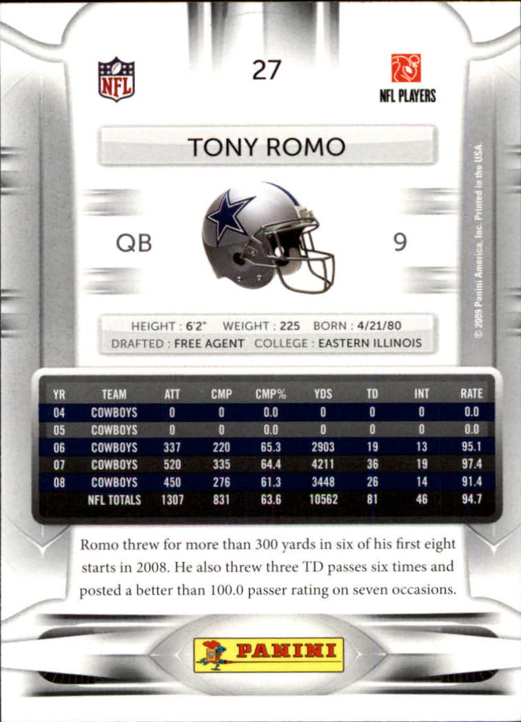 2009 Playoff Prestige #27 Tony Romo back image