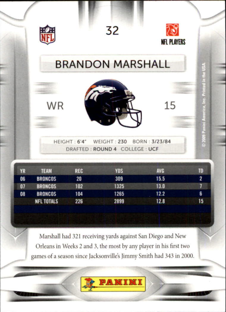 2009 Playoff Prestige #32 Brandon Marshall back image