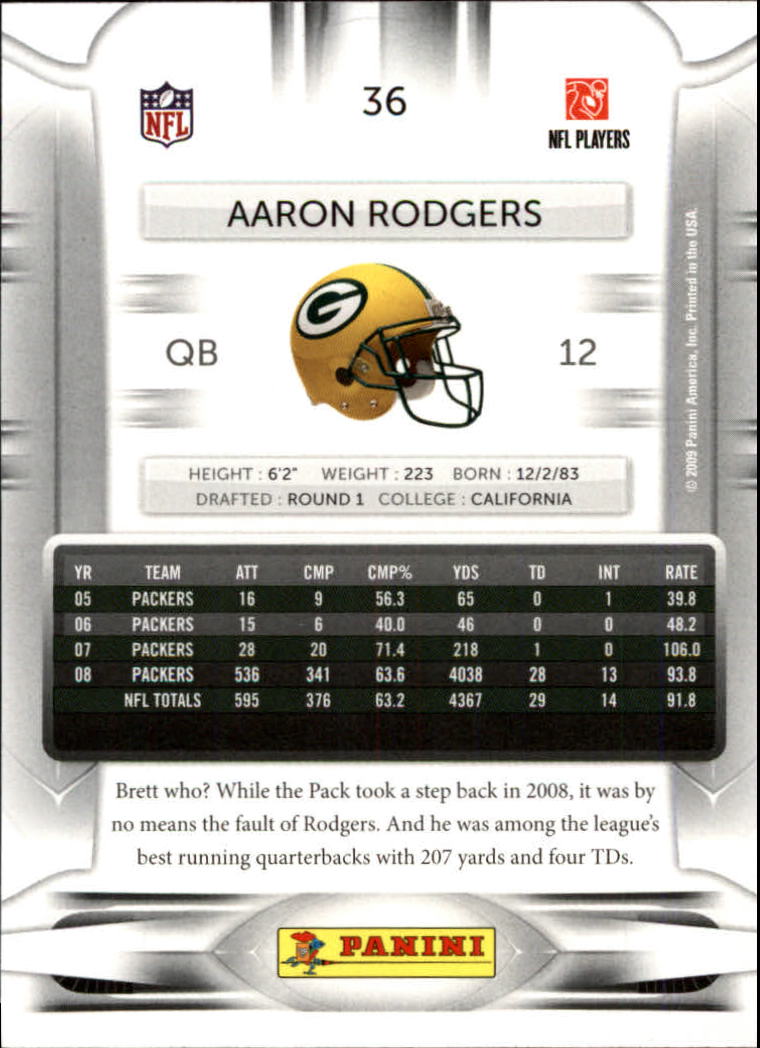 2009 Playoff Prestige #36 Aaron Rodgers back image