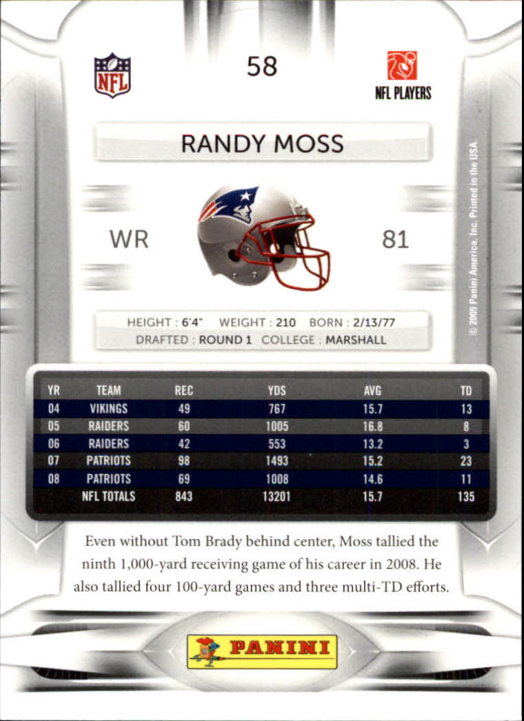 2009 Playoff Prestige #58 Randy Moss back image
