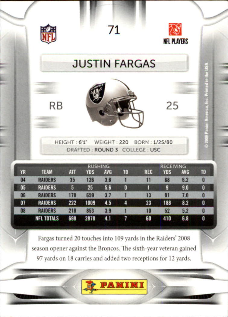2009 Playoff Prestige #71 Justin Fargas back image