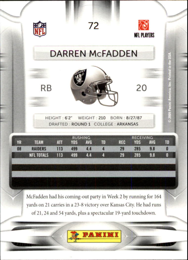 2009 Playoff Prestige #72 Darren McFadden back image