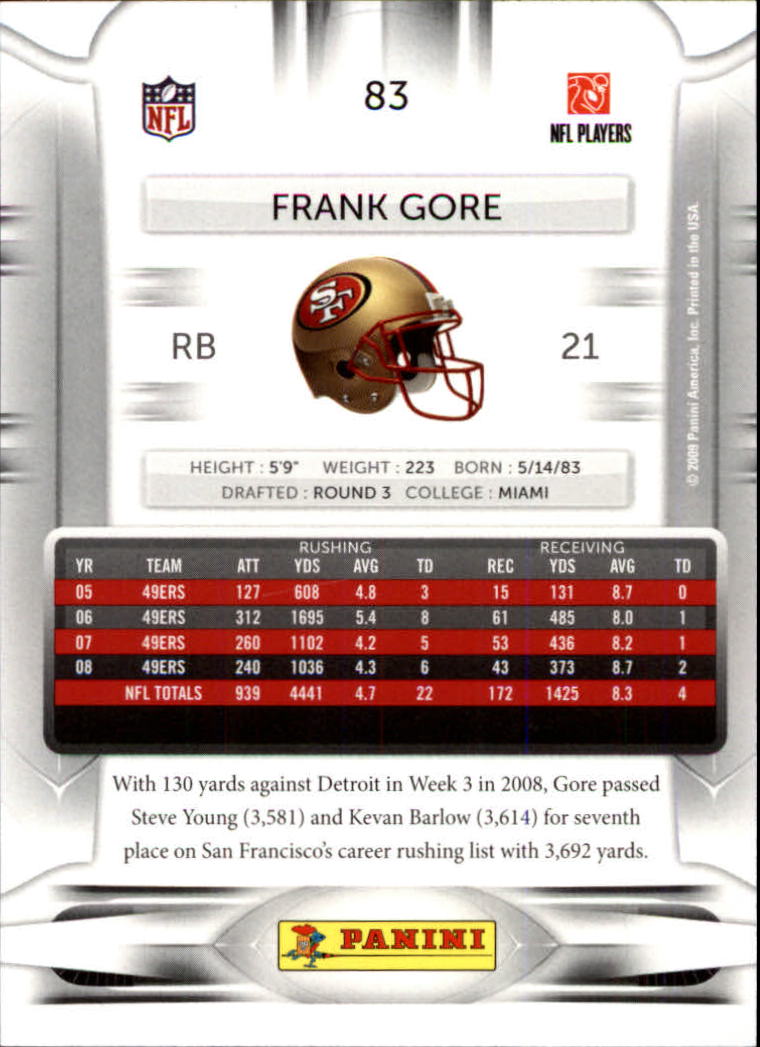 2009 Playoff Prestige #83 Frank Gore back image