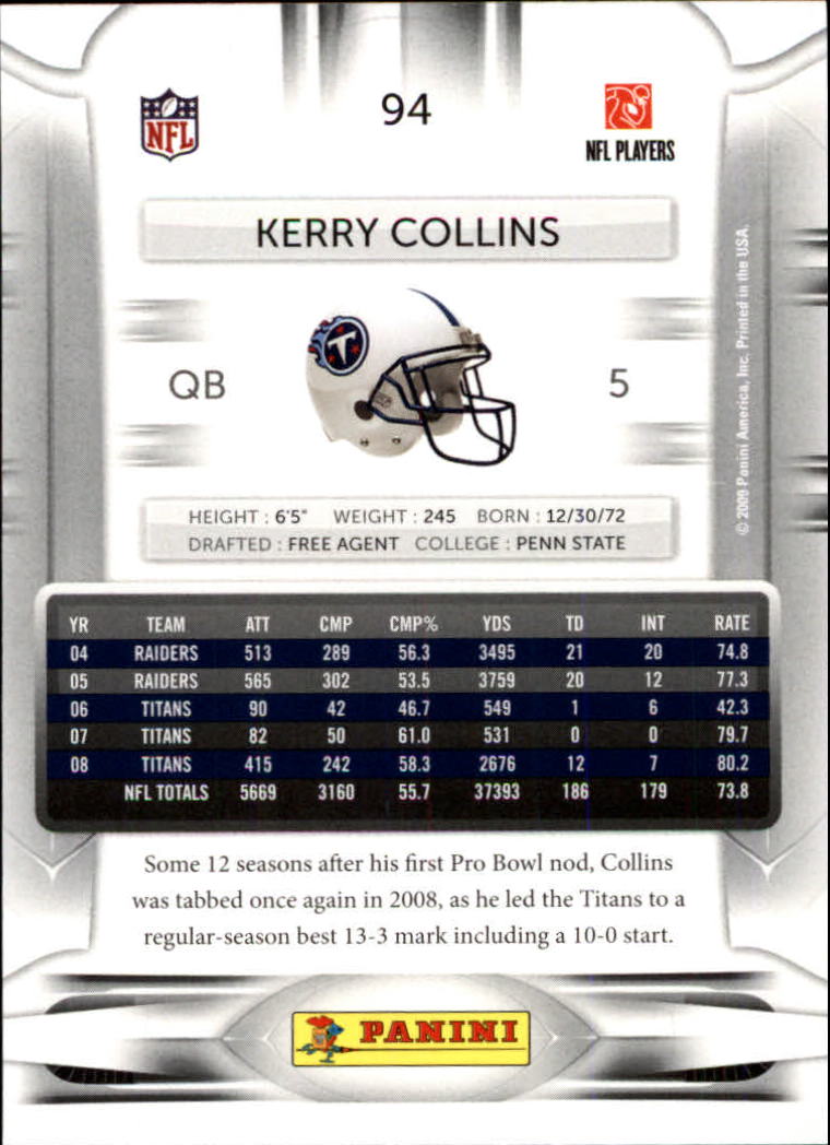 2009 Playoff Prestige #94 Kerry Collins back image