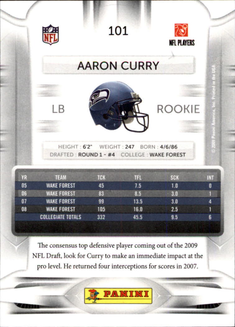 2009 Playoff Prestige #101A Aaron Curry RC back image