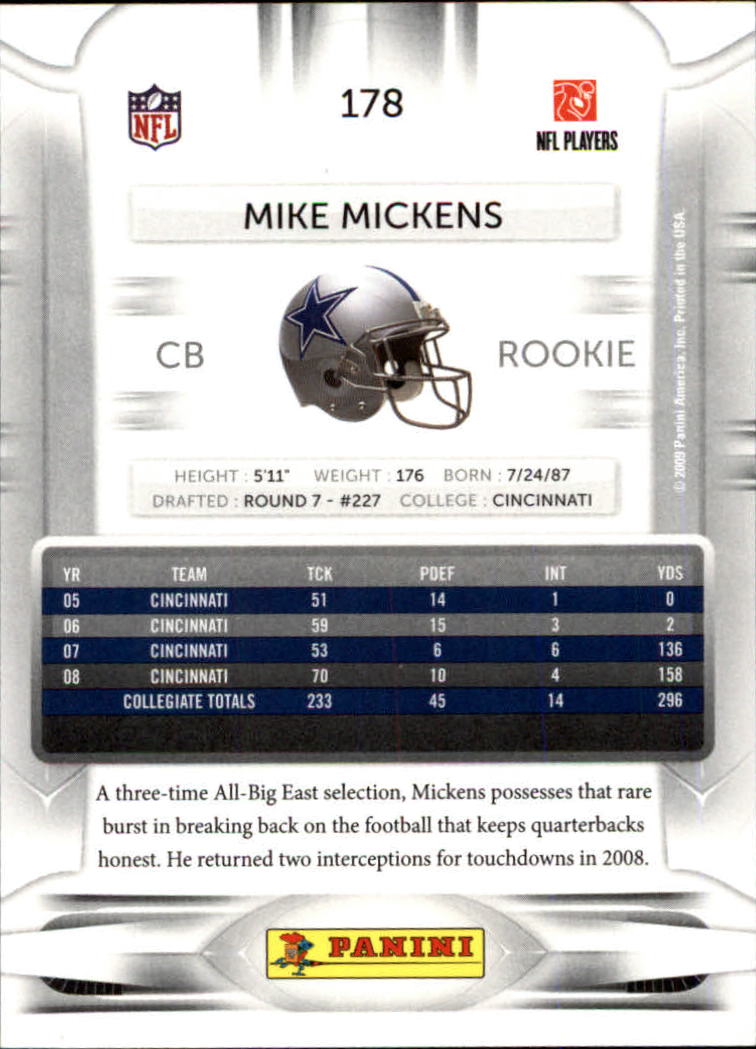 2009 Playoff Prestige #178 Mike Mickens RC back image