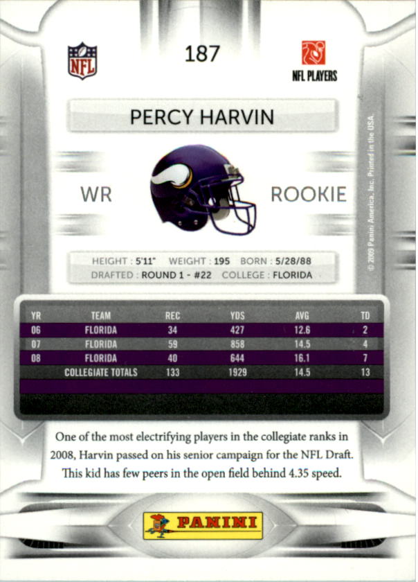 2009 Playoff Prestige #187A Percy Harvin RC back image