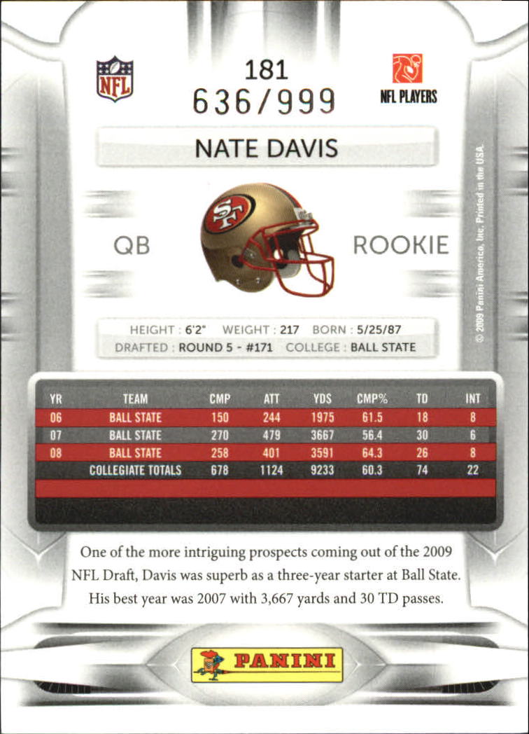 2009 Playoff Prestige Draft Picks Light Blue #181 Nate Davis back image