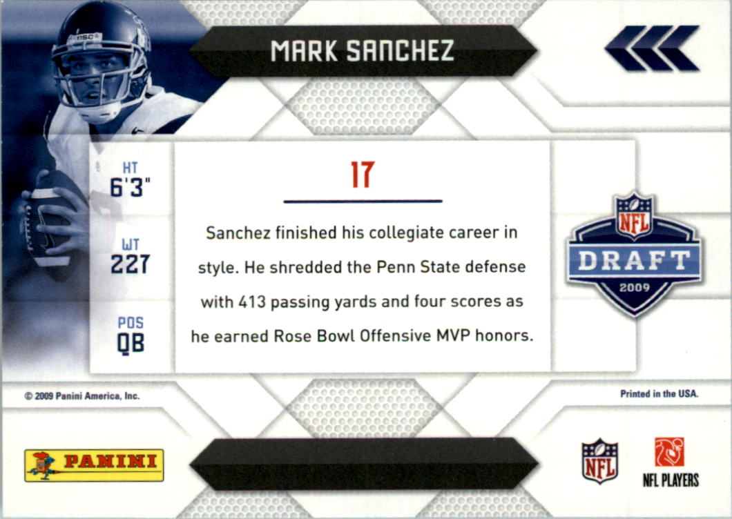 2009 Playoff Prestige NFL Draft #17 Mark Sanchez back image