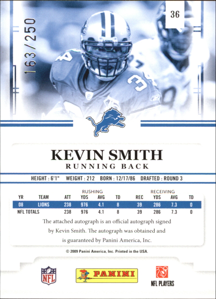 2009 Playoff Prestige Rookie Review Autographs #36 Kevin Smith/250 back image