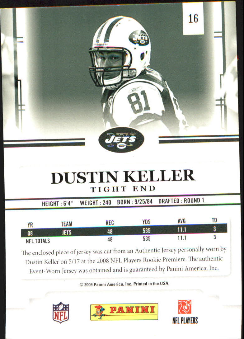 2009 Playoff Prestige Rookie Review Materials #16 Dustin Keller back image