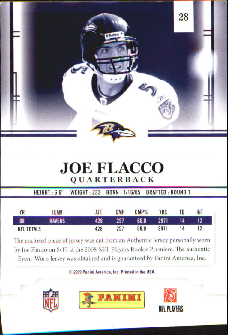 2009 Playoff Prestige Rookie Review Materials #28 Joe Flacco back image