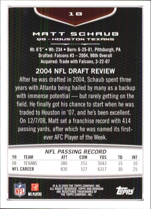 2009 Bowman Draft #18 Matt Schaub back image