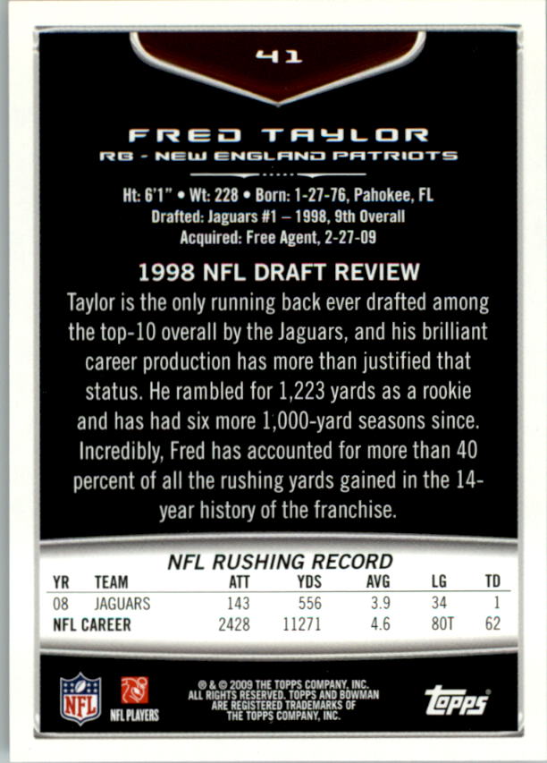 2009 Bowman Draft #41 Fred Taylor back image