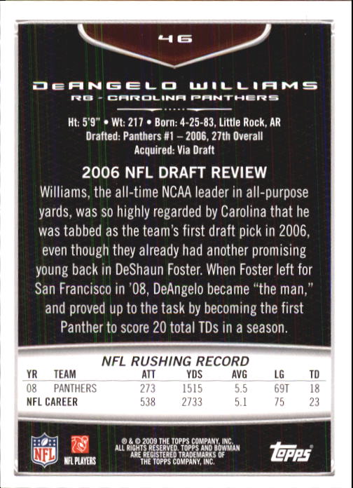 2009 Bowman Draft #46 DeAngelo Williams back image