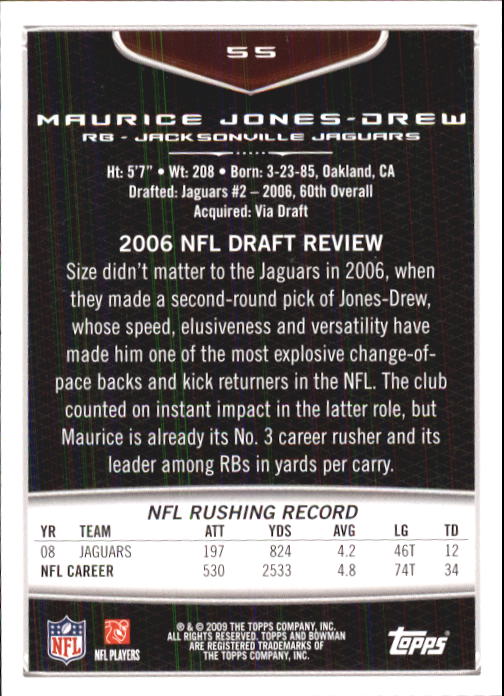 2009 Bowman Draft #55 Maurice Jones-Drew back image