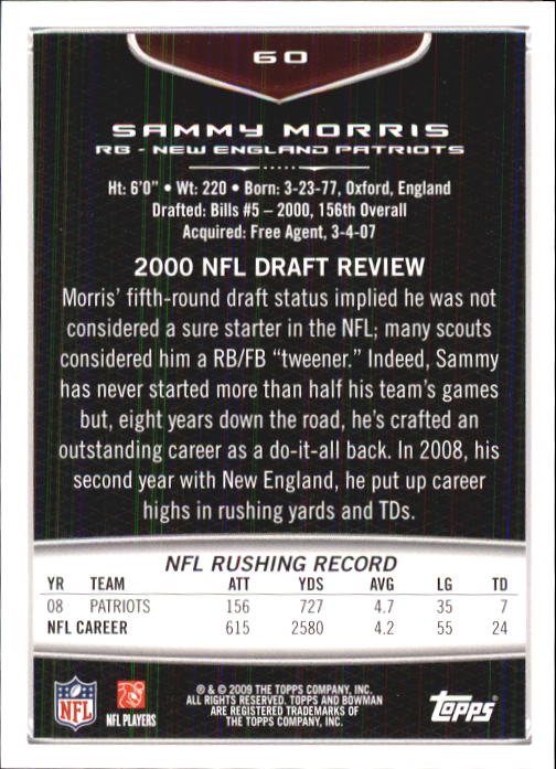 2009 Bowman Draft #60 Sammy Morris back image