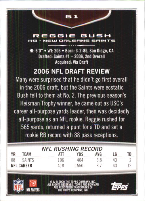 2009 Bowman Draft #61 Reggie Bush back image