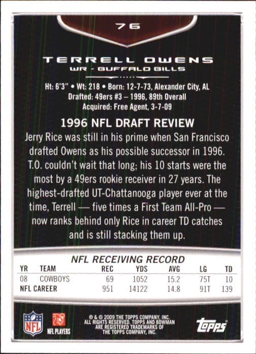 2009 Bowman Draft #76 Terrell Owens back image