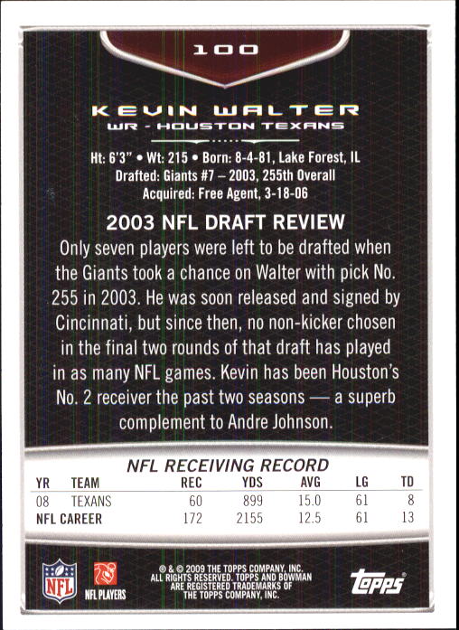 2009 Bowman Draft #100 Kevin Walter back image