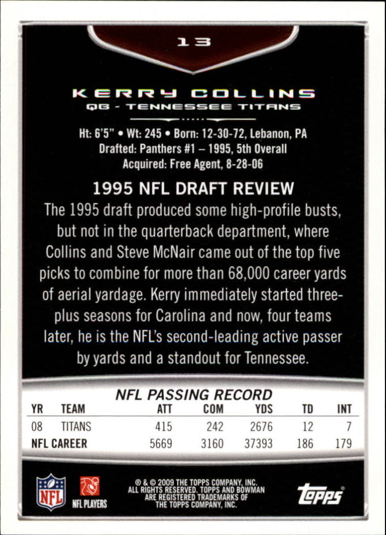 2009 Bowman Draft Orange #13 Kerry Collins back image
