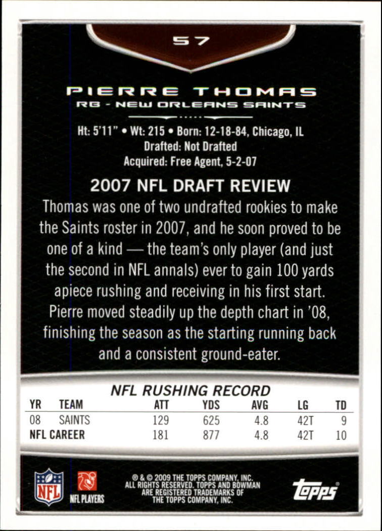 2009 Bowman Draft Orange #57 Pierre Thomas back image