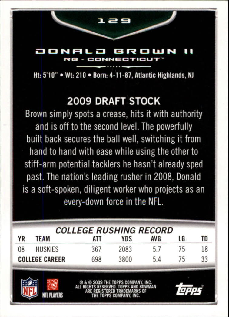 2009 Bowman Draft Orange #129 Donald Brown back image