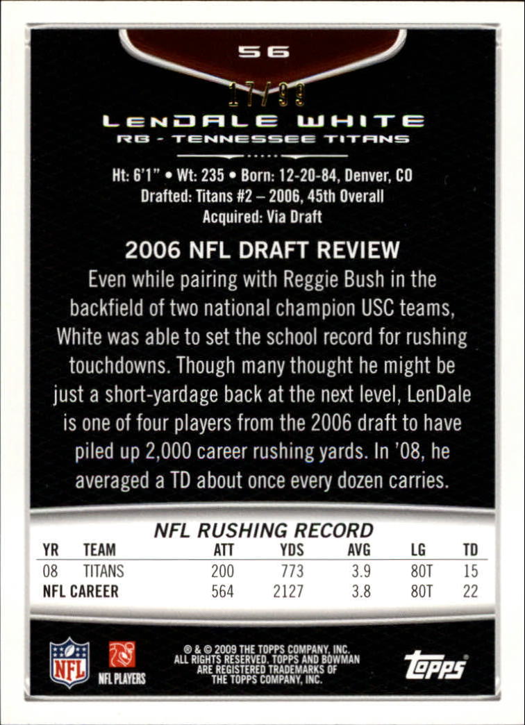 2009 Bowman Draft Bronze #56 LenDale White back image