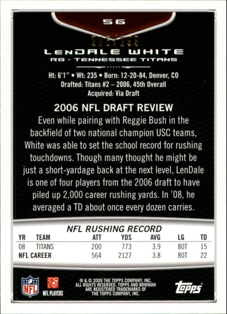 2009 Bowman Draft White #56 LenDale White back image
