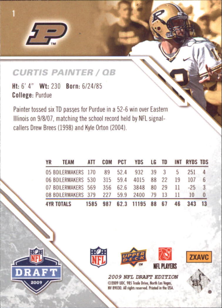 2009 Upper Deck Draft Edition #1 Curtis Painter RC back image