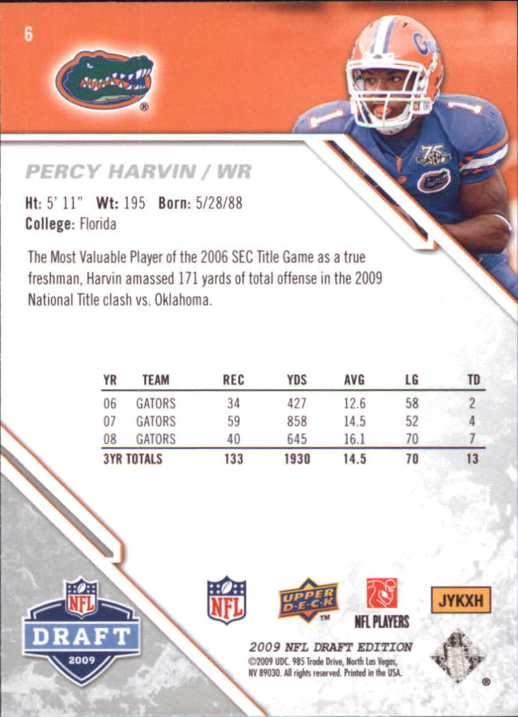 2009 Upper Deck Draft Edition #6 Percy Harvin RC back image