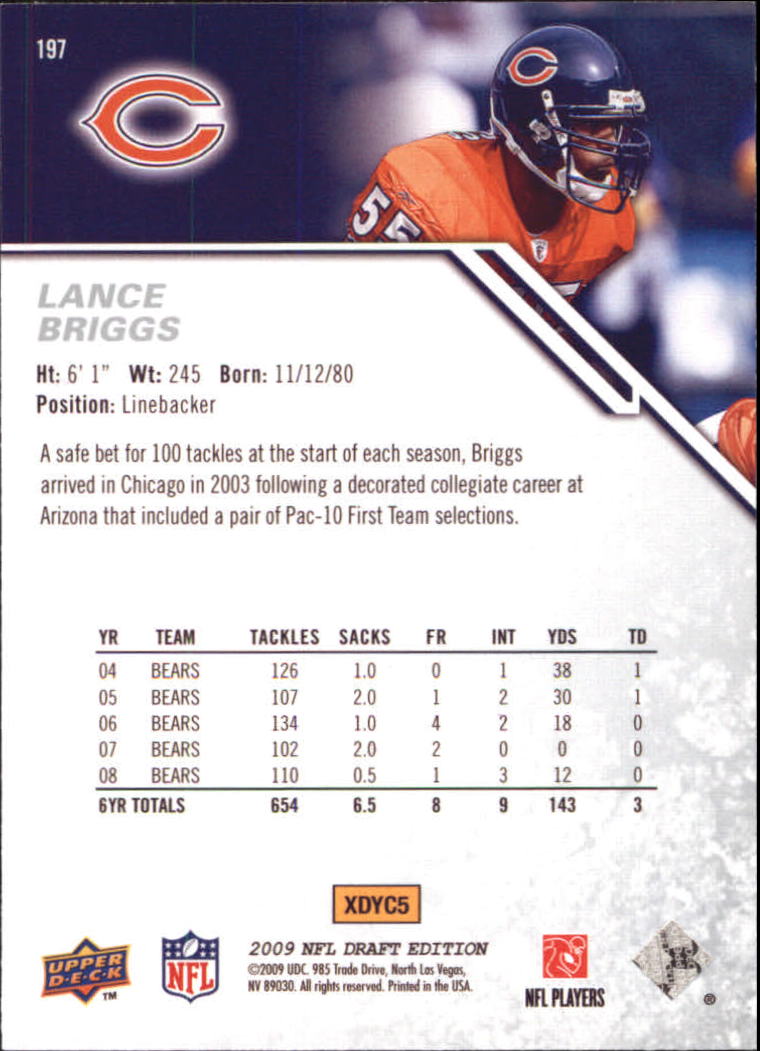 2009 Upper Deck Draft Edition #197 Lance Briggs back image