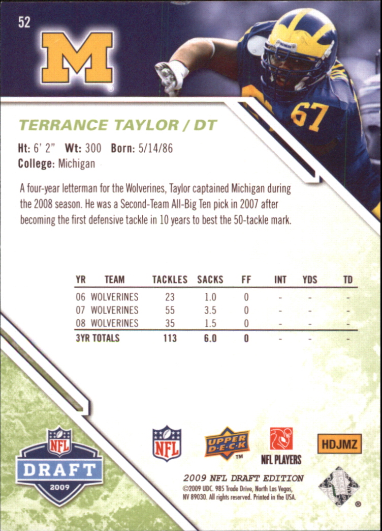 2009 Upper Deck Draft Edition Green 350 #52 Terrance Taylor back image