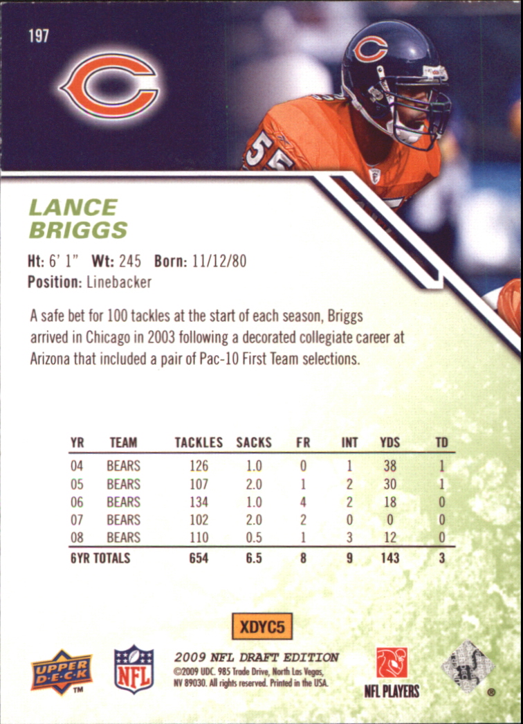 2009 Upper Deck Draft Edition Green 350 #197 Lance Briggs back image