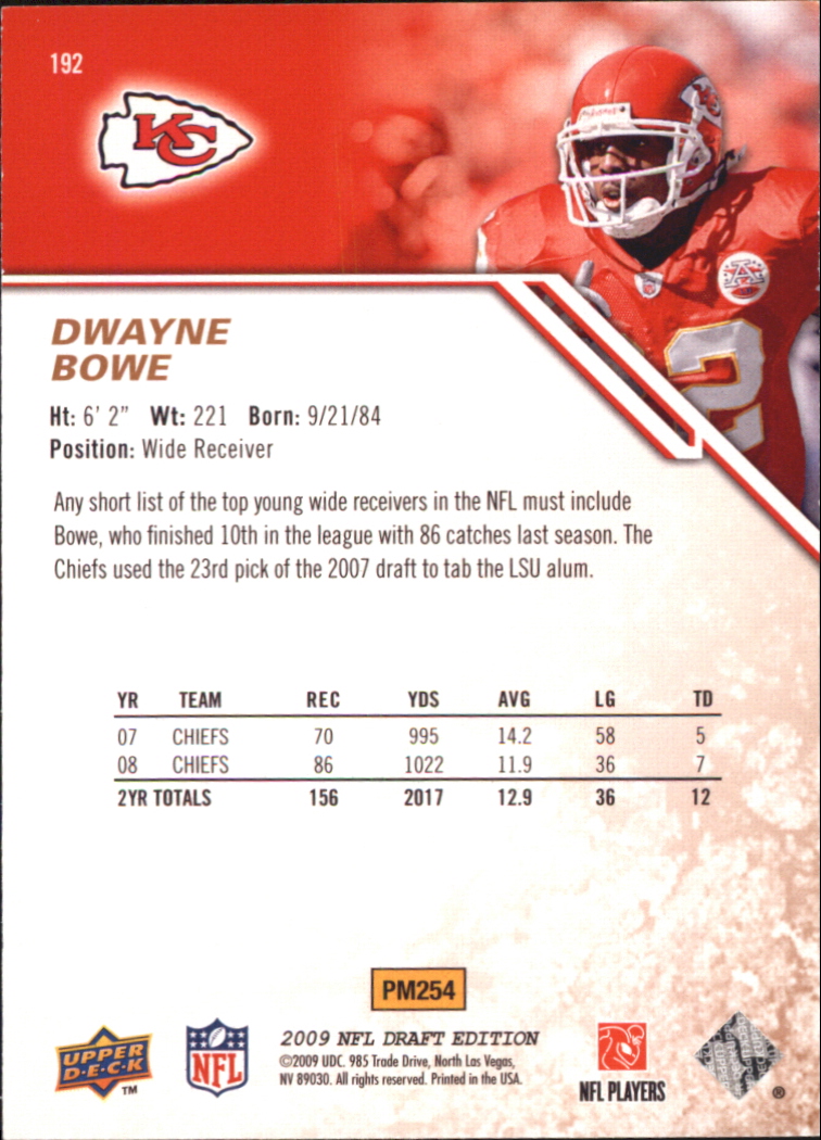 2009 Upper Deck Draft Edition Bronze 125 #192 Dwayne Bowe back image