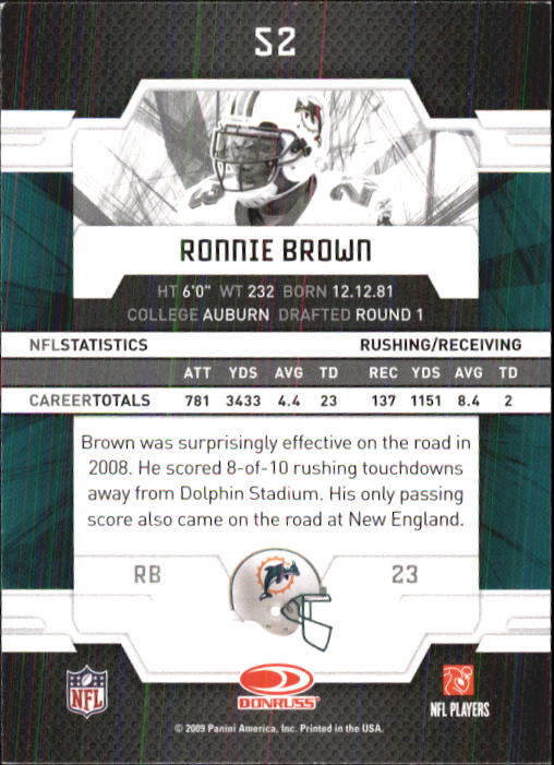 2009 Donruss Elite #52 Ronnie Brown back image