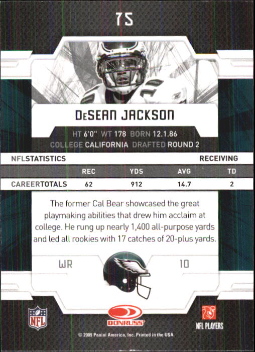 2009 Donruss Elite #75 DeSean Jackson back image