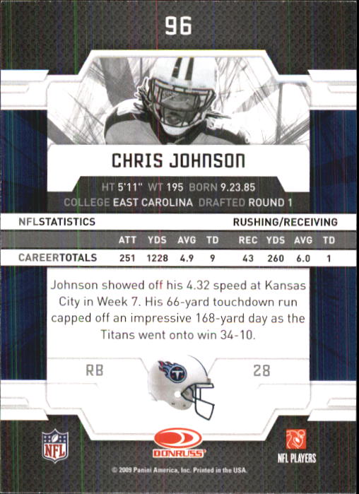 2009 Donruss Elite #96 Chris Johnson back image