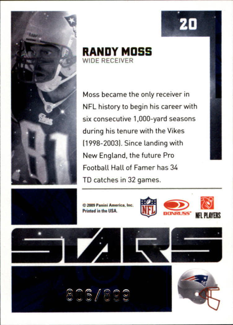 2009 Donruss Elite Stars Gold #20 Randy Moss back image