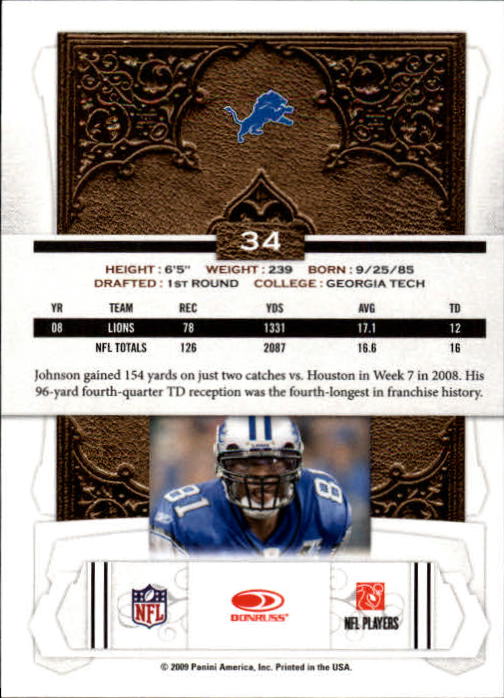 2009 Donruss Classics #34 Calvin Johnson back image